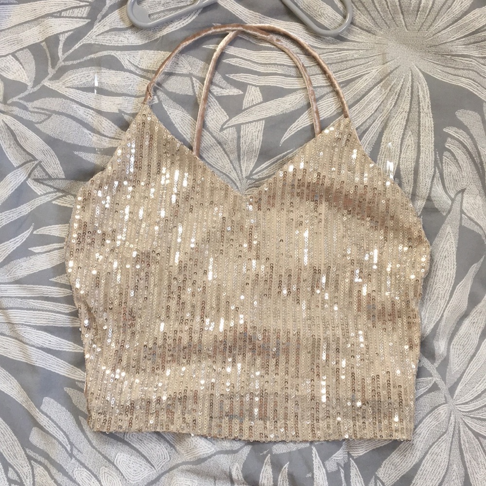 Sequin and velvet crop top